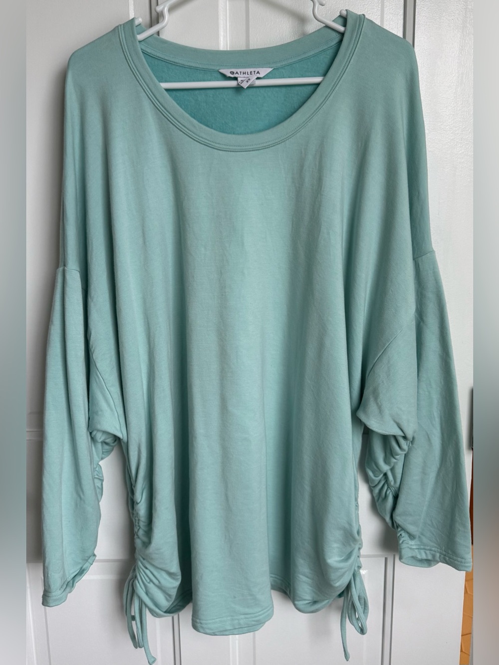 Athleta Lombard Ruched Sweatshirt Aqua Blue Tunic Top 2X